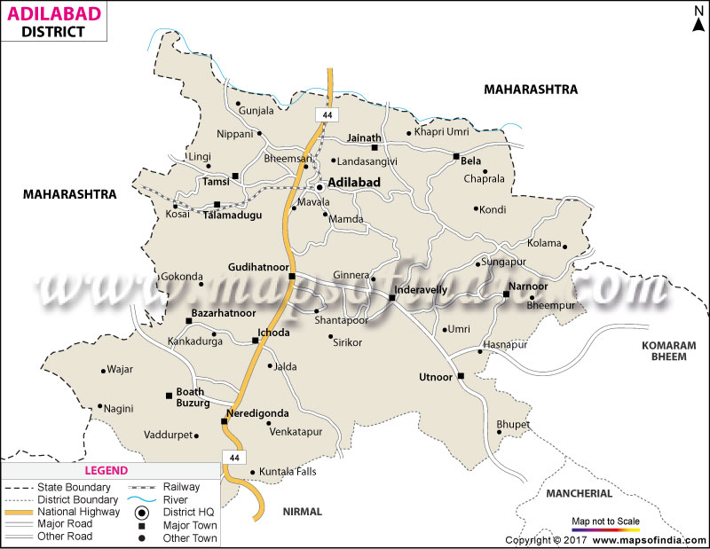 Distance Between Hyderabad And Adilabad Adilabad District Map (Telangana)