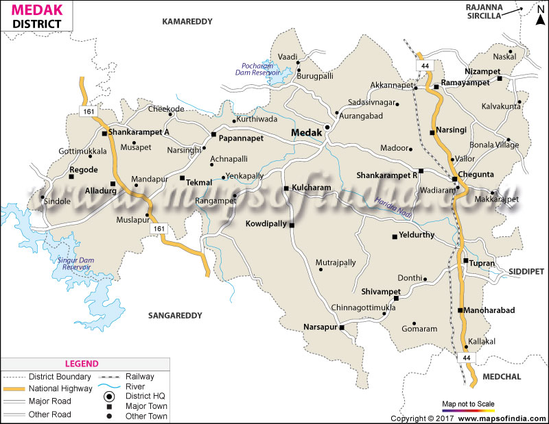 Distance From Hyderabad To Medak Medak District Map (Telangana)