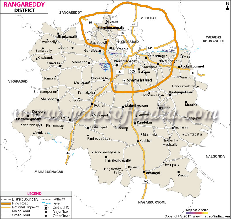 Chevella Distance From Hyderabad K. V. Ranga Reddy District Map (Telangana)