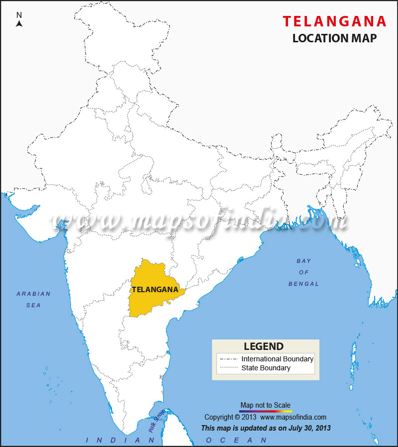 Map of India Depicting Location of Telangana