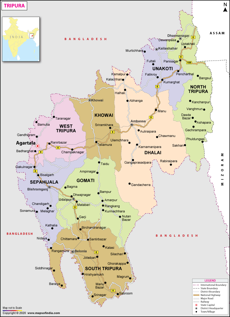 Which Subdivision Of Tripura Has No Border Line With Bangladesh