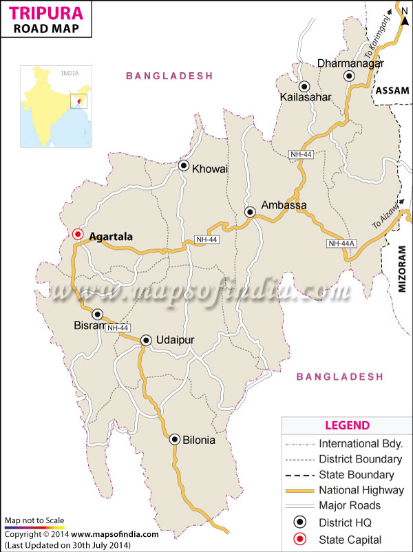 Road Map of Tripura Tripura Road Map