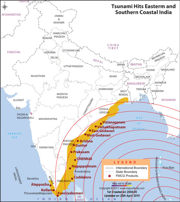 India Tsunami Affected Area Map