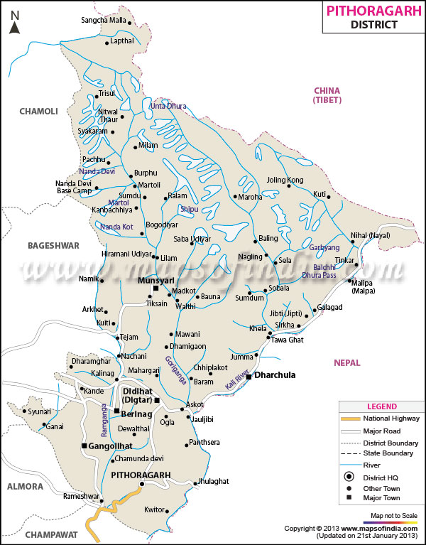 Pithoragarh District Map