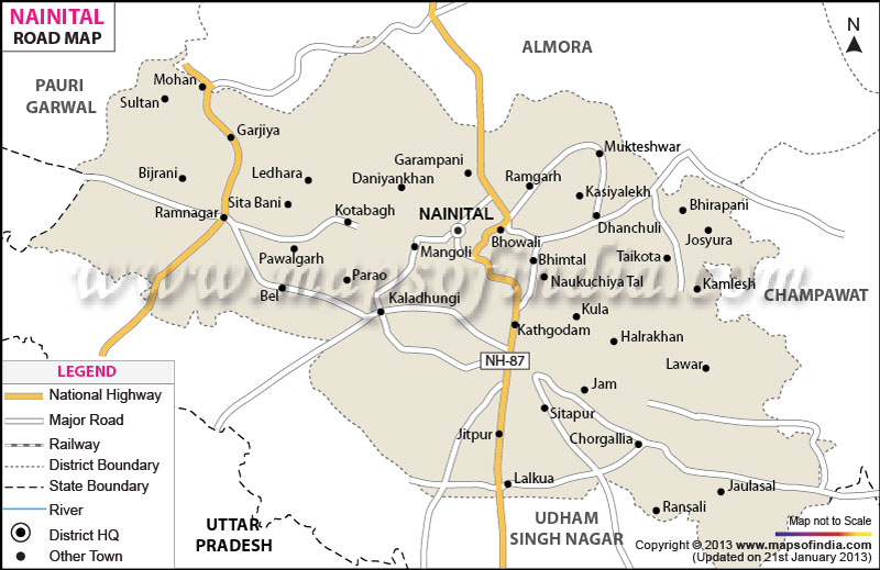 Road Map of Nainital