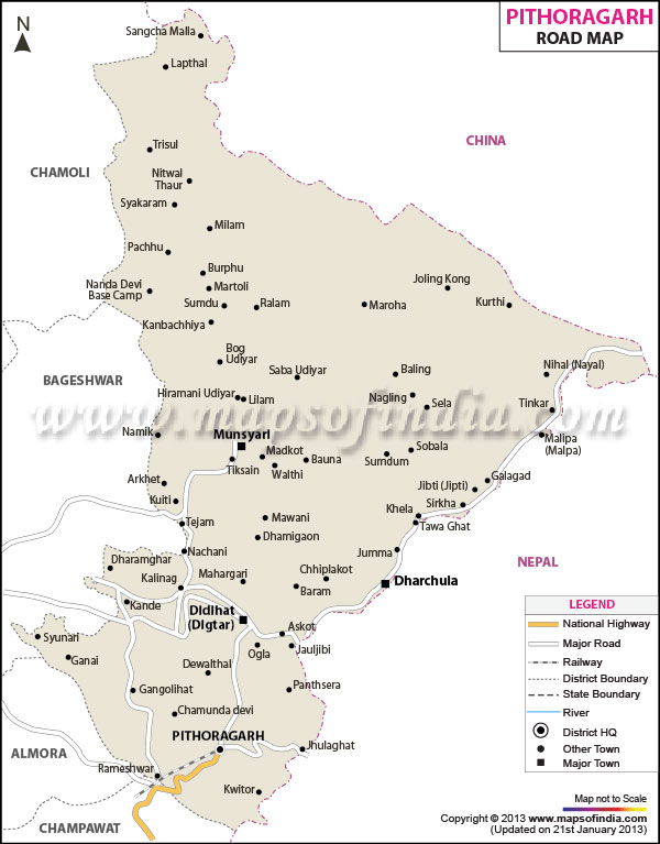 Road Map of Pithoragarh