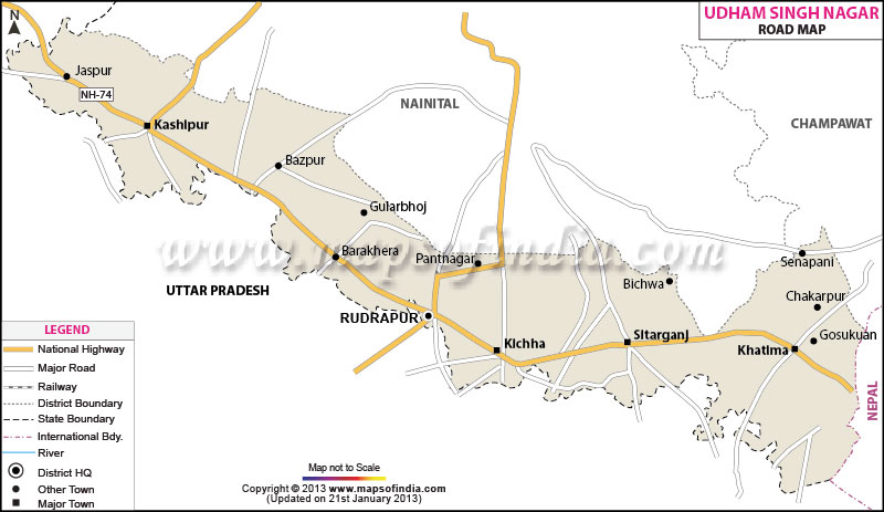 Road Map of Udham Singh Nagar
