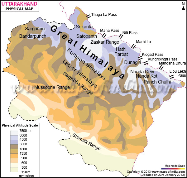 Uttarakhand Physical Map