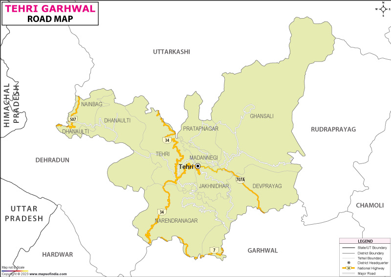 Road Map of Tehri Garhwal