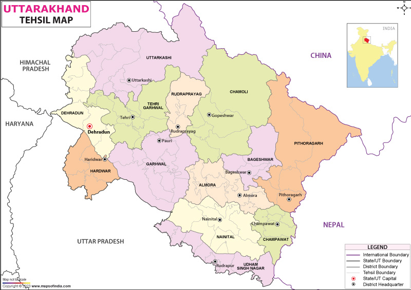 Uttarakhand Tehsil Map, Uttarakhand Tehsils