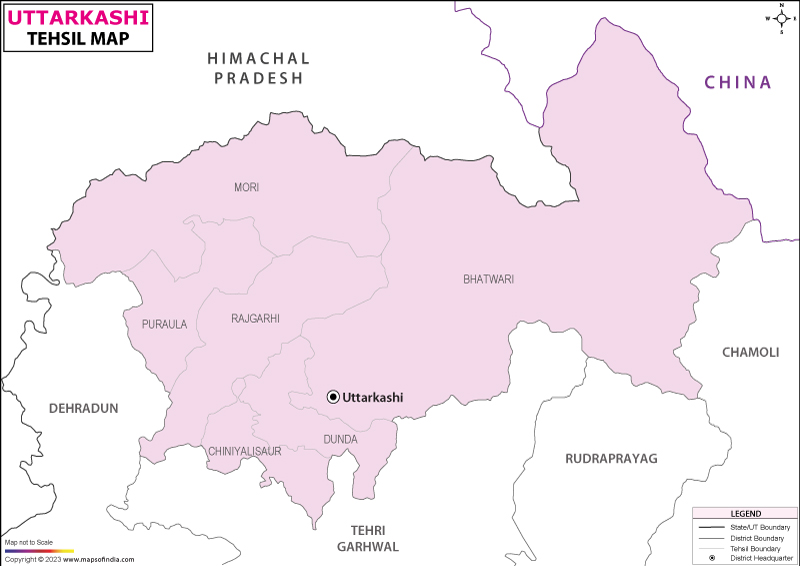Uttarkashi Tehsil Map, Uttarkashi Tehsils