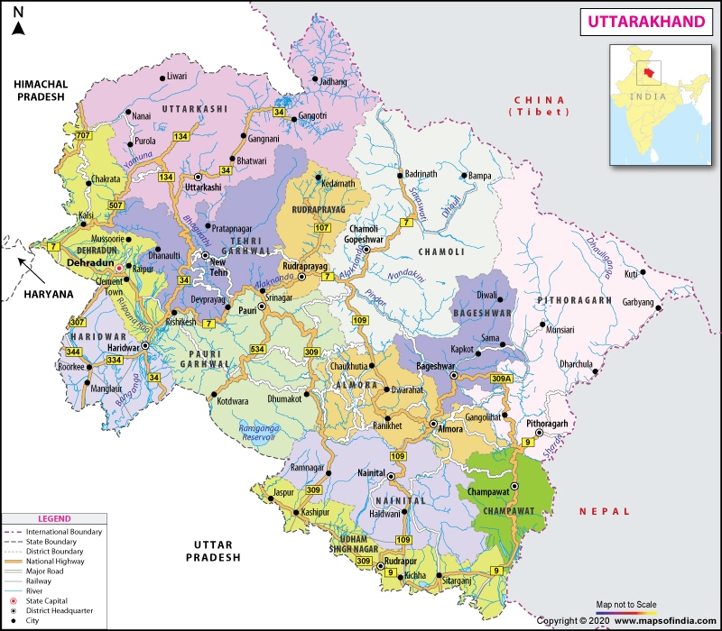 Map of Uttarakhand