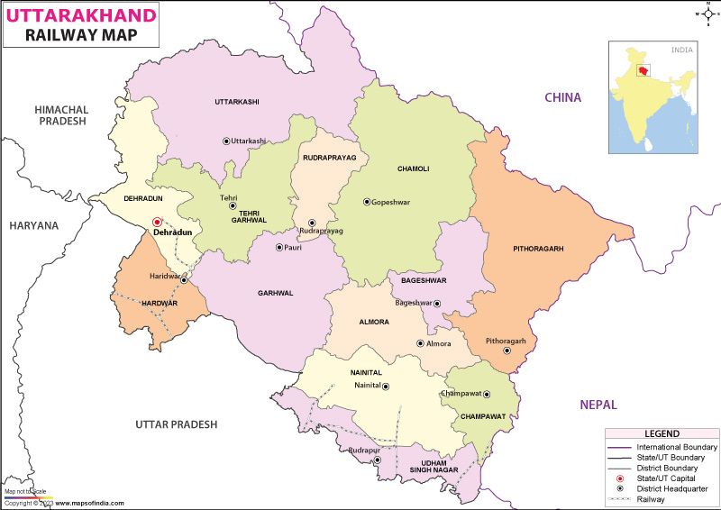 Uttaranchal/Uttarakhand Rail Network Map