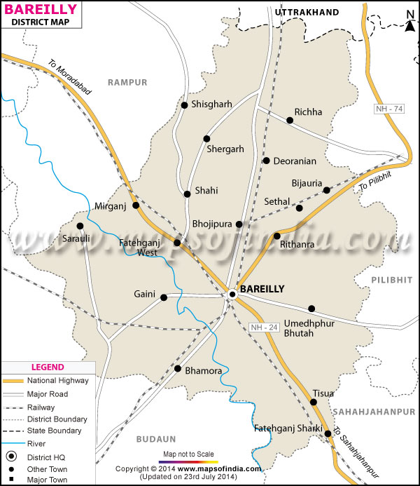 Bareilly In India Map Bareilly District Map
