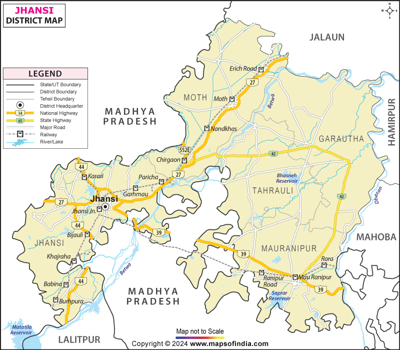 jhansi in india map Jhansi District Map jhansi in india map