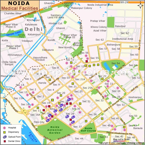 Medical Fecilities in Noida Map