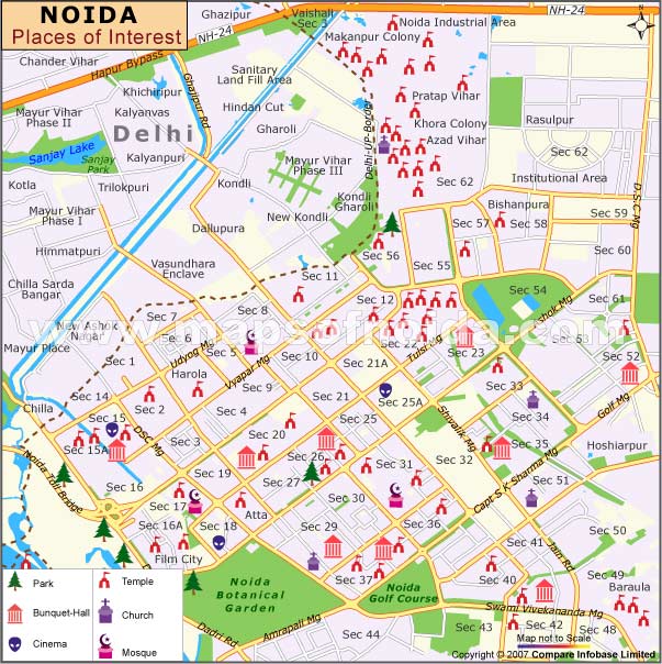 Map of Places of Interests in Noida