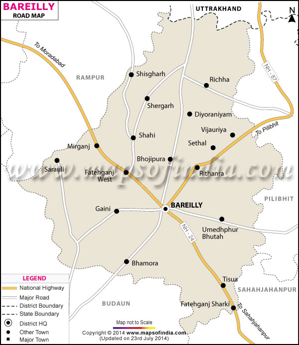 Road Map of Bareilly