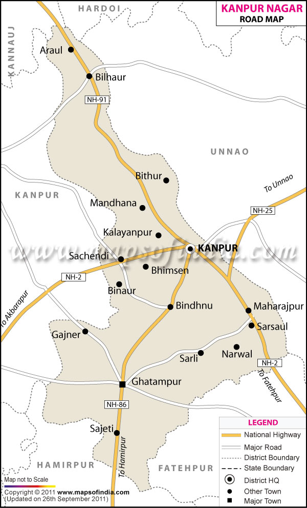 Road Map of Kanpur Nagar