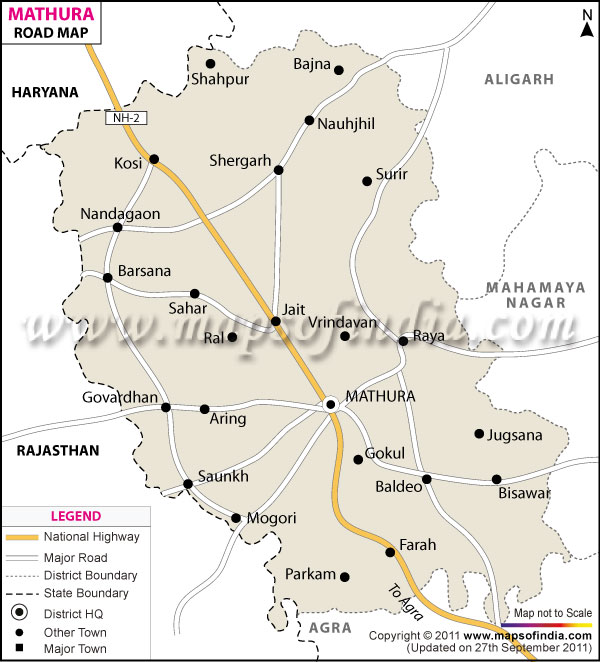 Delhi To Mathura Distance By Road Mathura Road Map