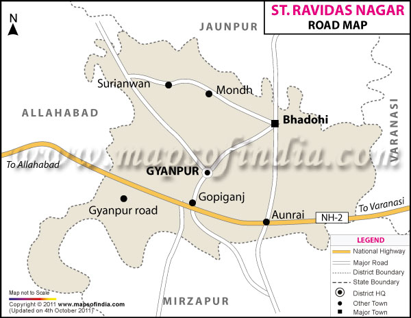 Road Map of Sant Ravidas Nagar (Bhadohi)