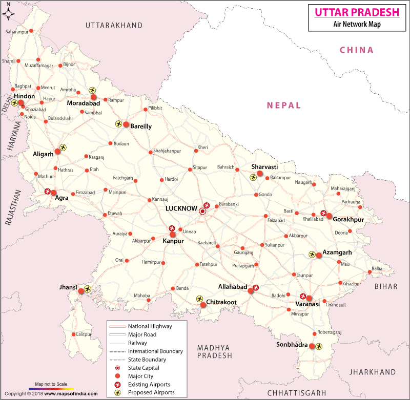 Map of Uttar Pradesh Airports