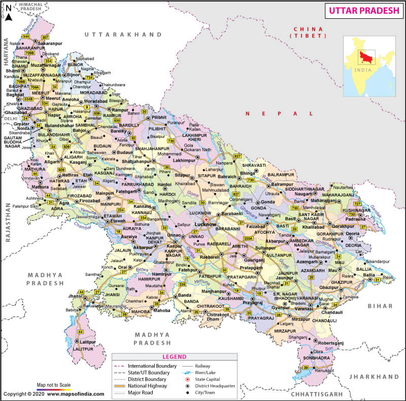 Uttar Pradesh Map State Divisions And District Information Of Up