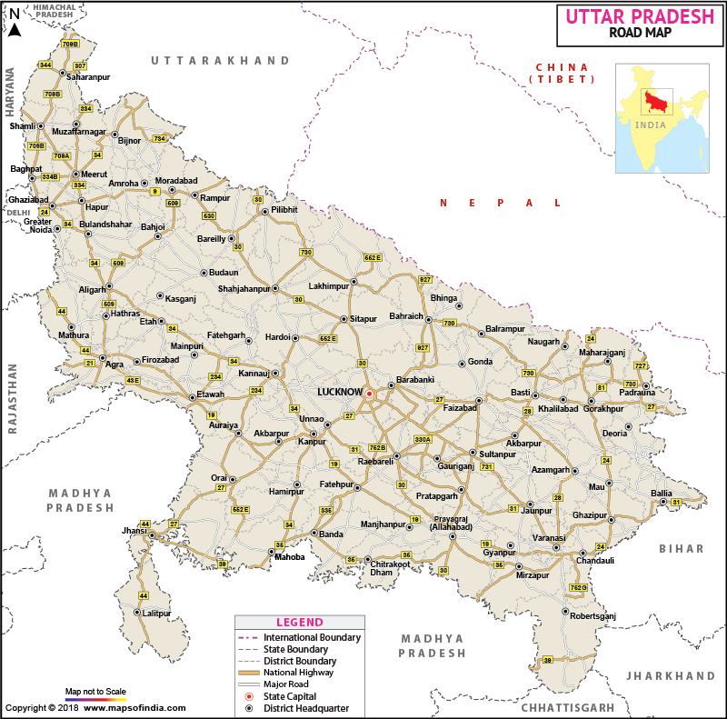 Road Map of Uttar Pradesh