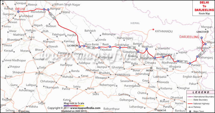 Delhi Darjeeling Route Map