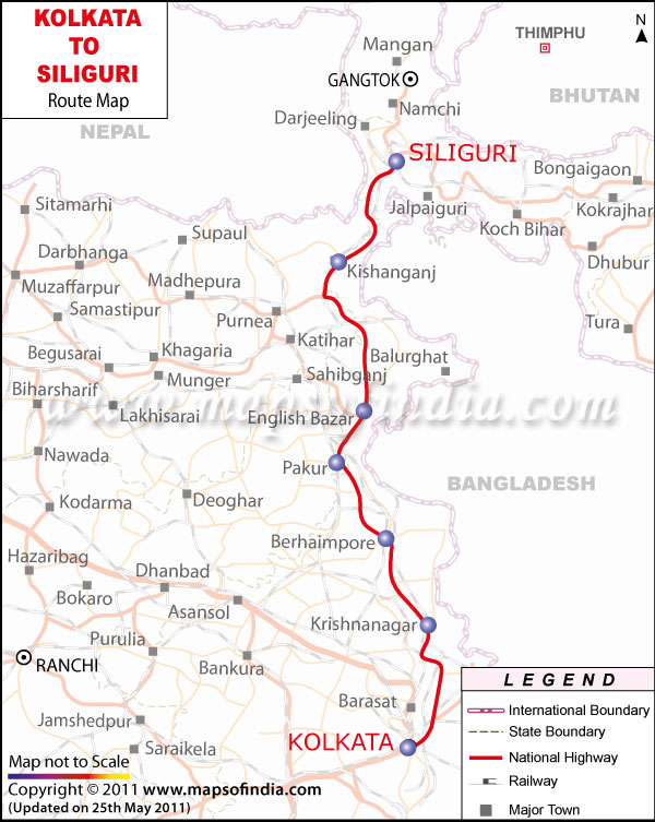 Route Map from Kolkata to Siliguri