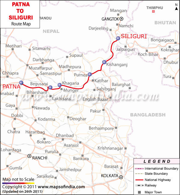 Route Map from Patna to Siliguri
