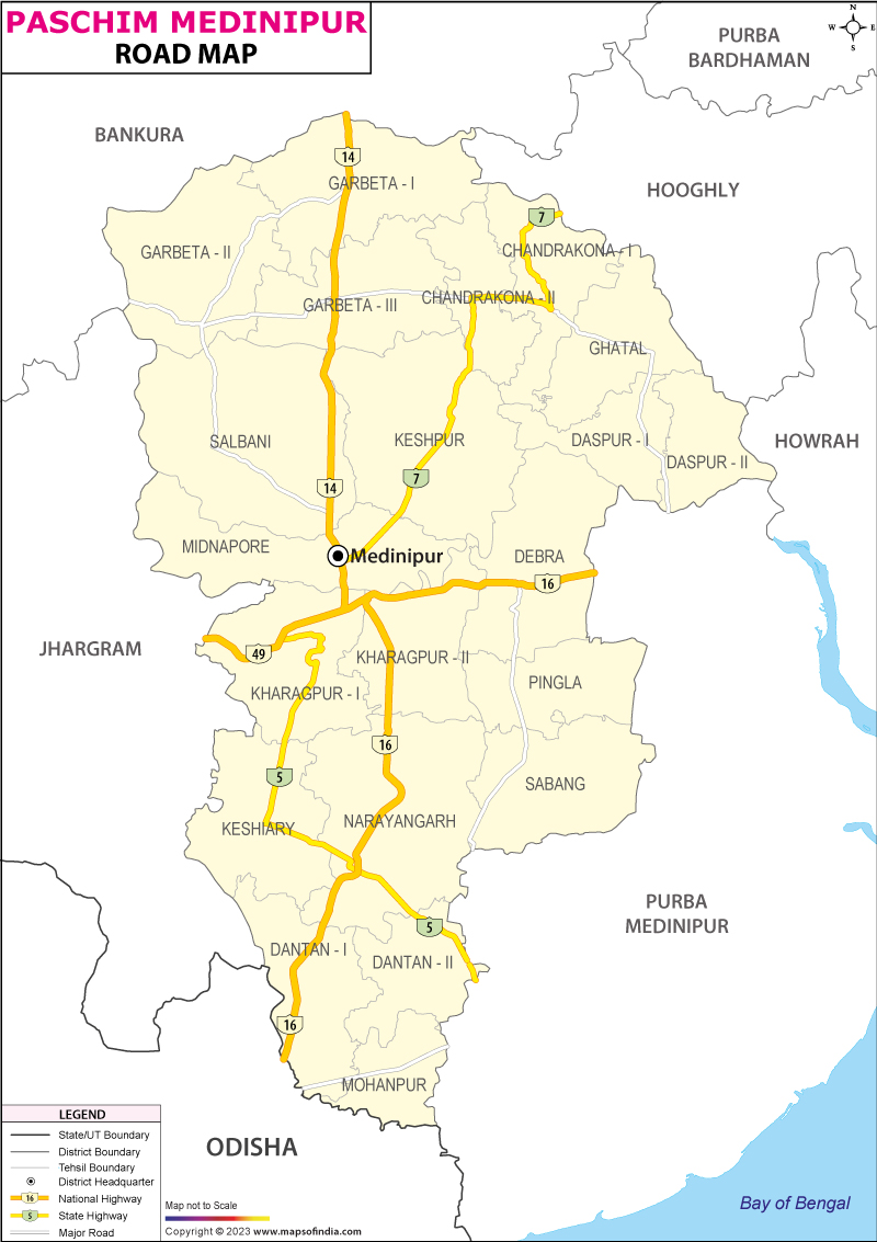 Road Map of Paschim Medinipur