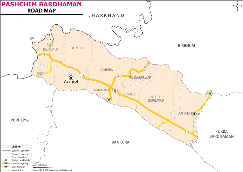 Road Map of Pashchim-Bardhaman