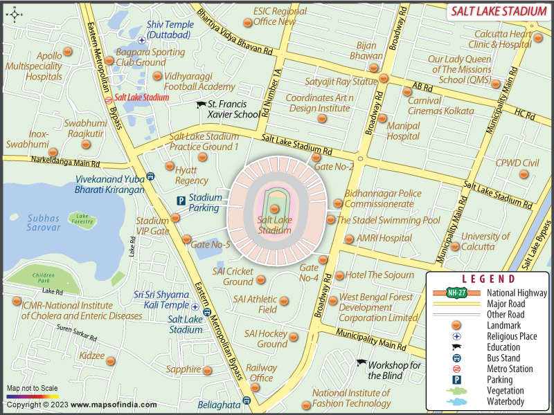 Map showing the Salt Lake Football Stadium area