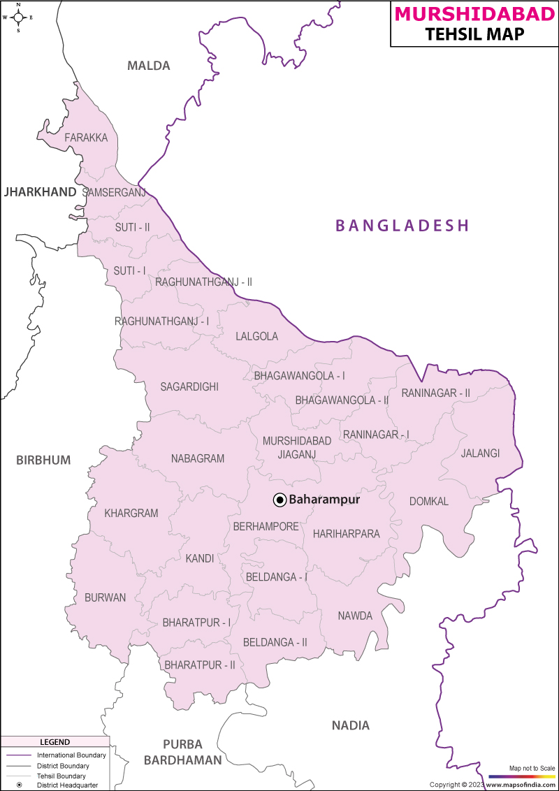 Murshidabad Tehsil Map, Blocks in Murshidabad