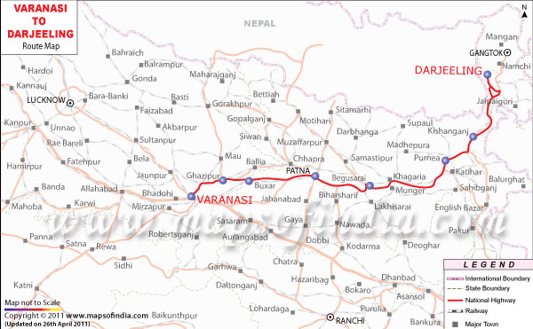 Varanasi Darjeeling Route Map