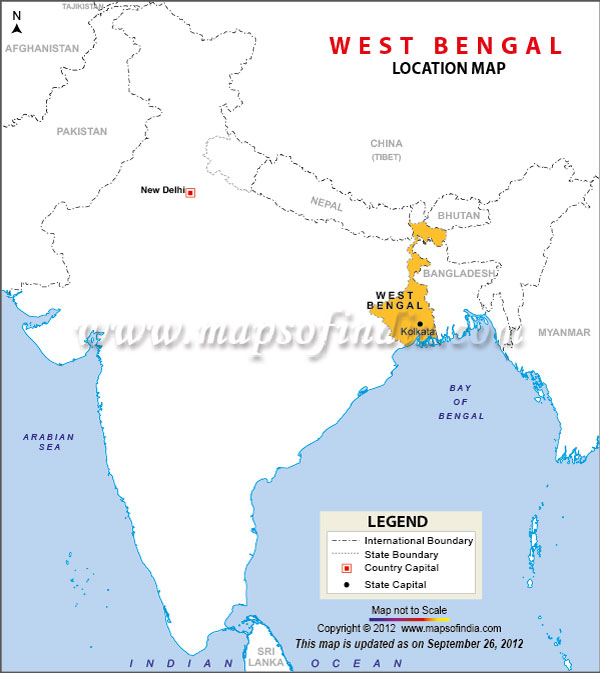 Map of India Depicting Location of West Bengal