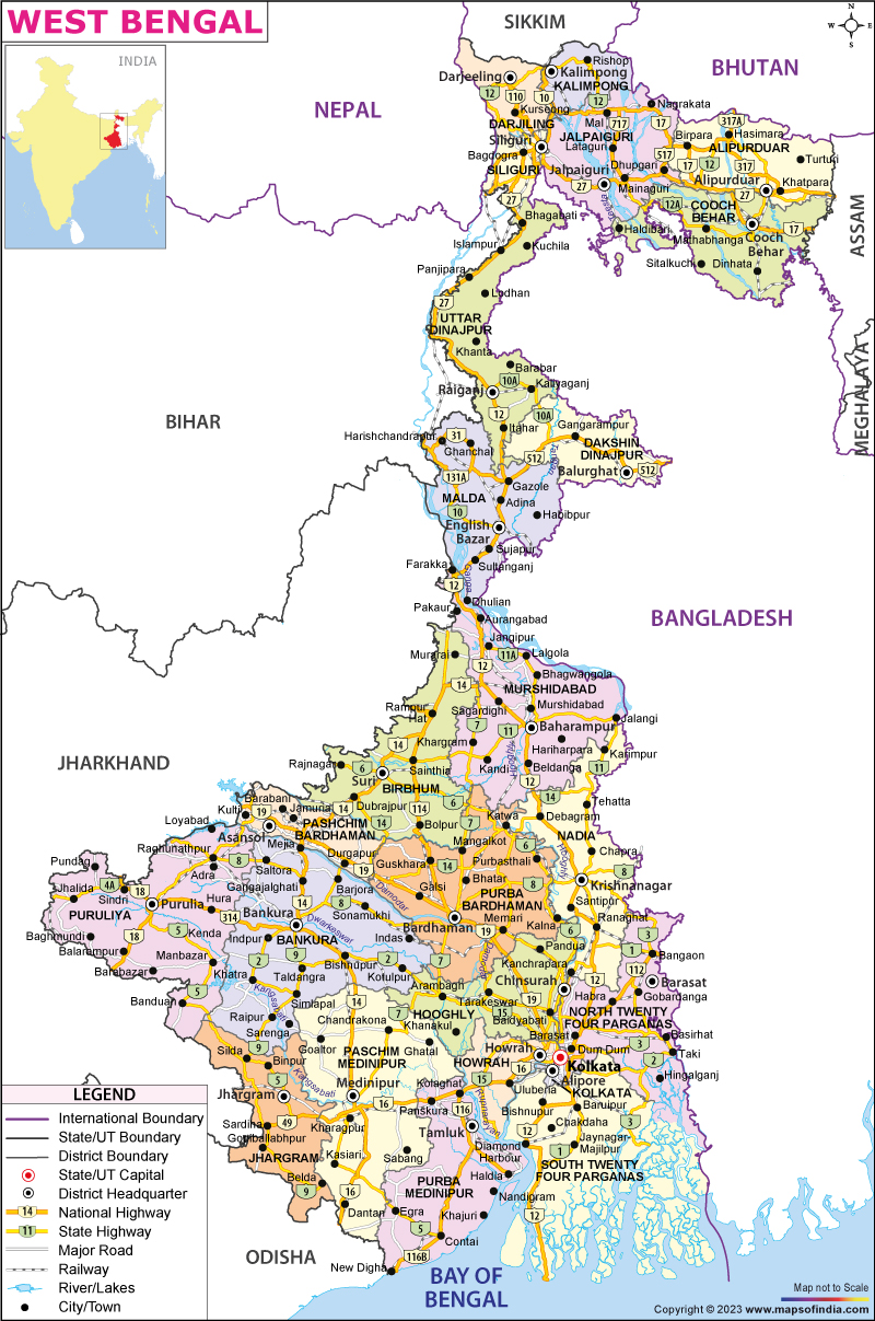 West Bengal Map  Map of West Bengal - State, Districts Information and  Facts