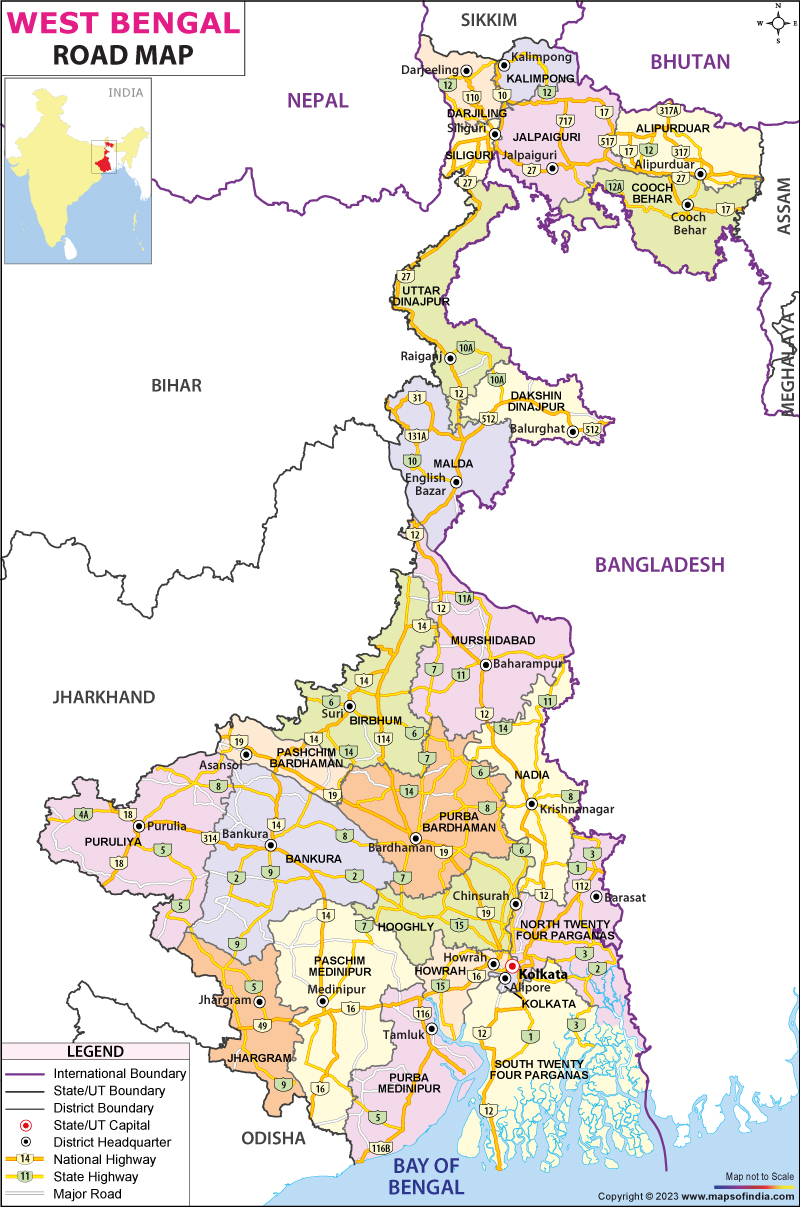 Road Map of Westbengal