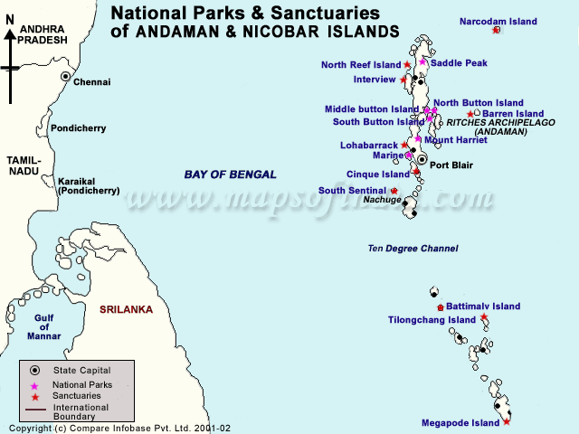 Sanctuaries & National Parks of Andaman and Nicobar Map