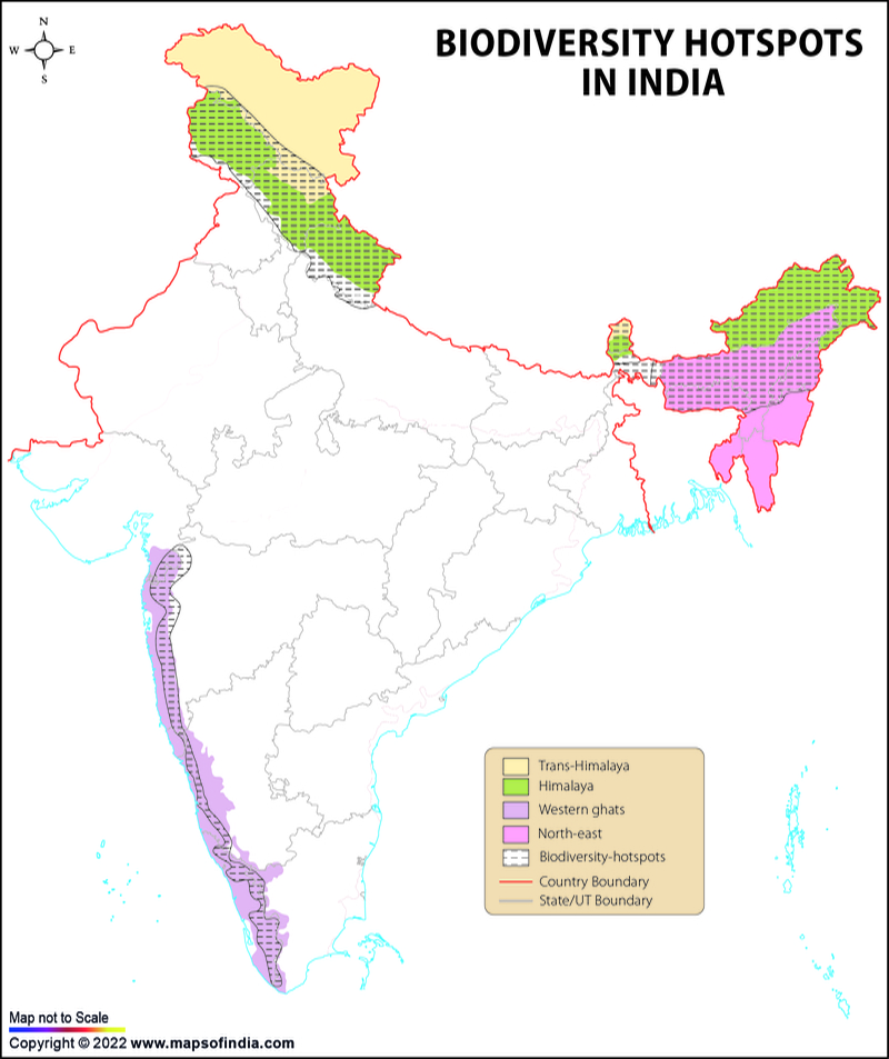 Biodiversity Hotspots in India Map