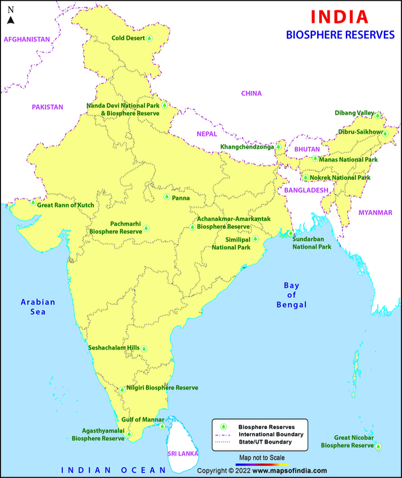 Map of Biosphere Reserves in India