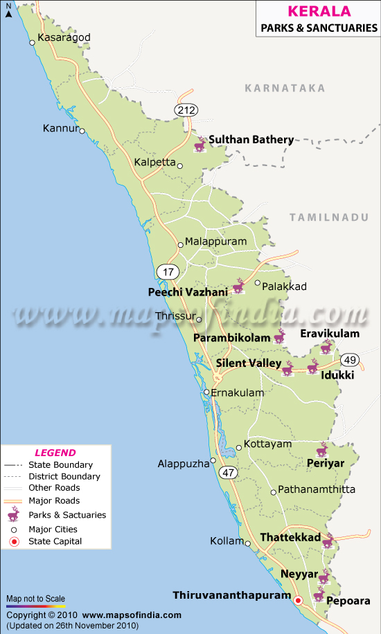 Kerala Wildlife Sanctuaries Location Map