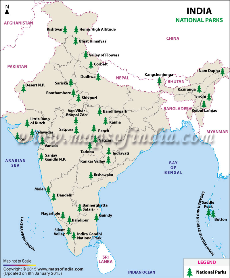 List Of National Parks In India Map Of National Parks In India