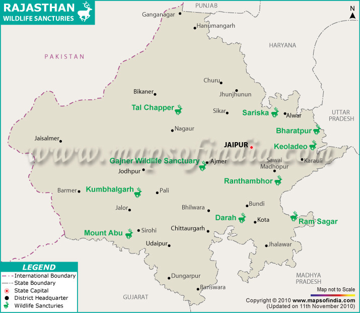 Rajasthan Wildlife Destinations Map