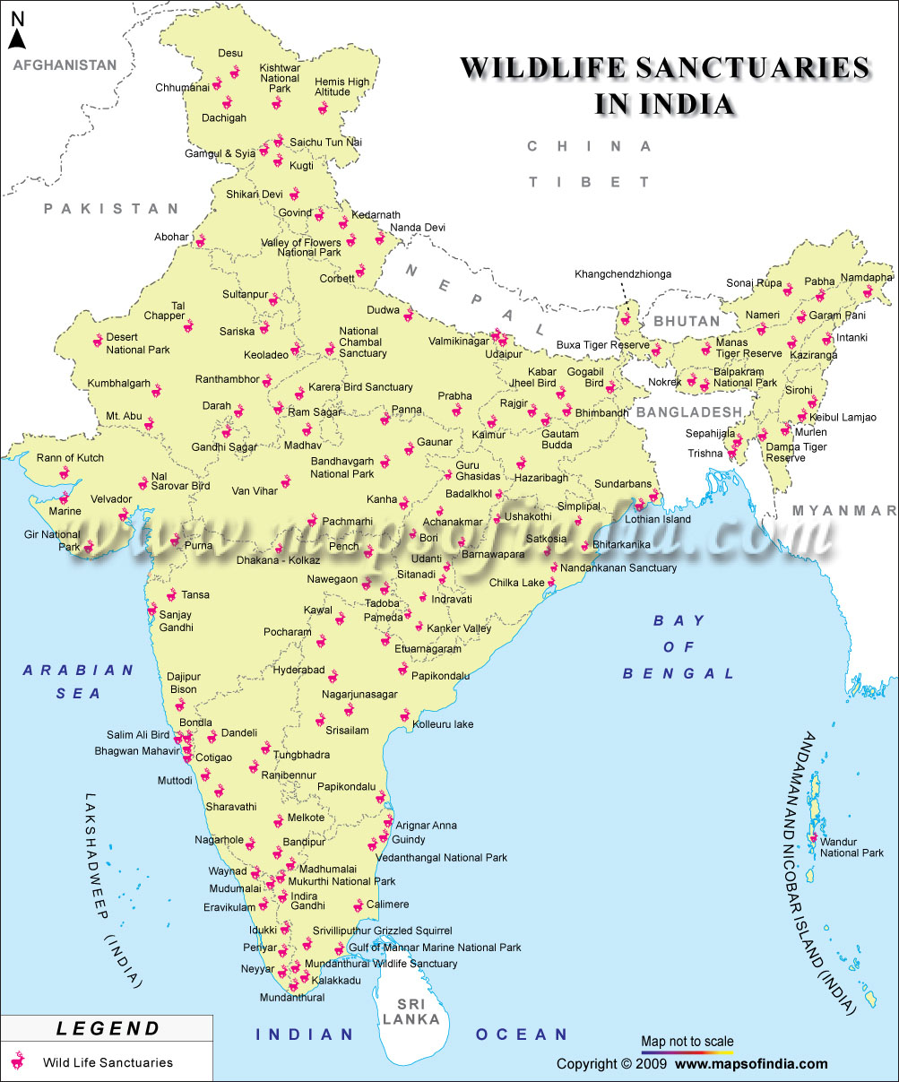 Wildlife Sanctuaries Map Enlarged View