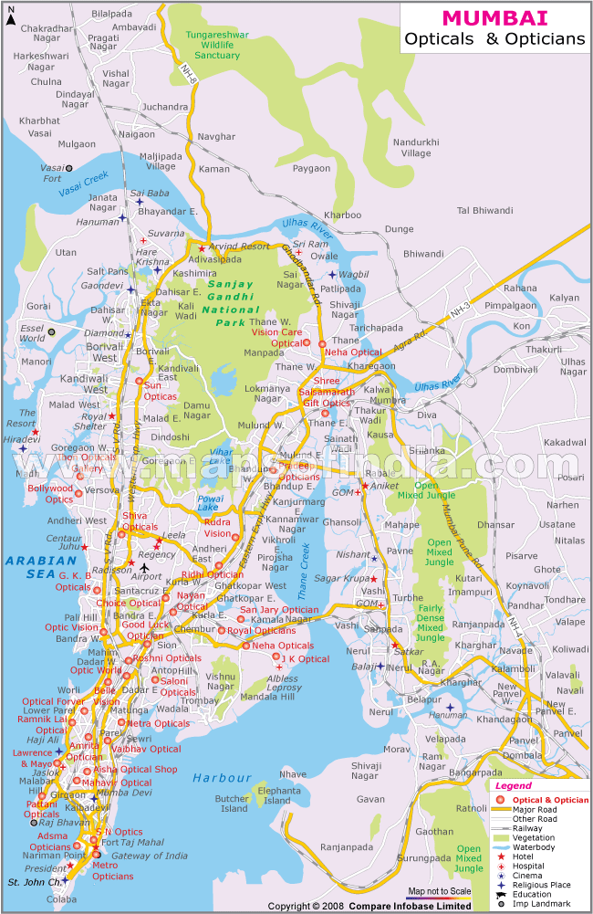 Opticals and Opticians Location Map