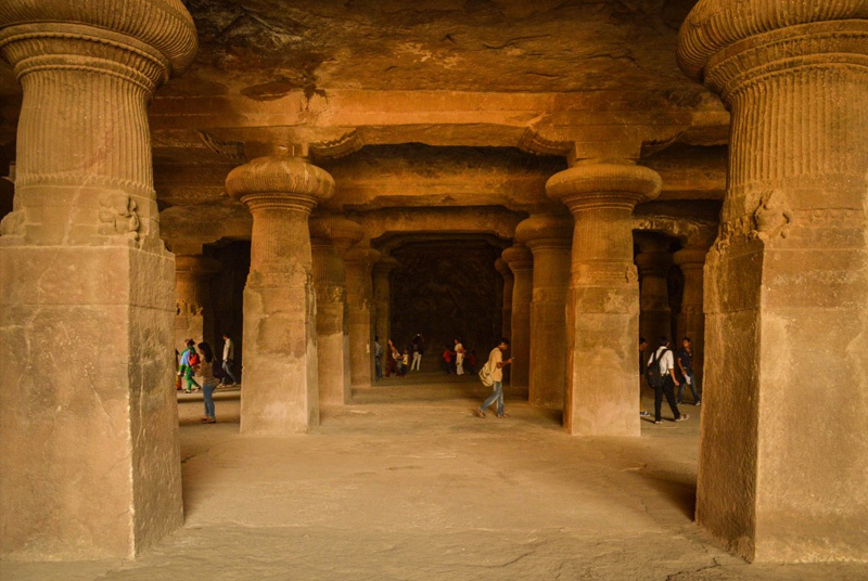 Magnificent hall at the Elephanta caves