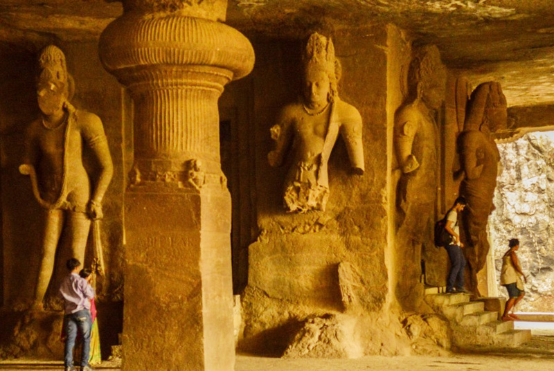 Monolithic statues of Lord Shiva at Elephanta caves