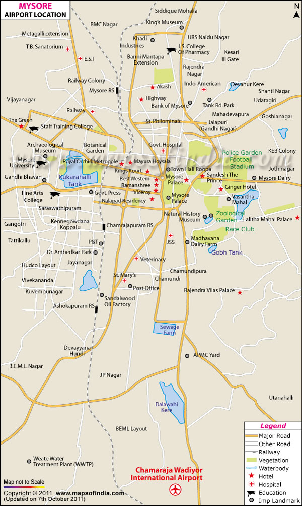 Airport Location Map of Mysore